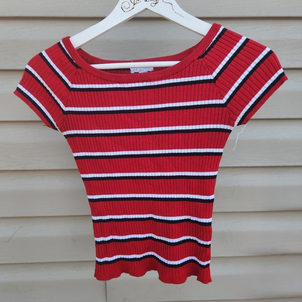 L.A. Hearts red, white, and black striped shirt / top / blouse